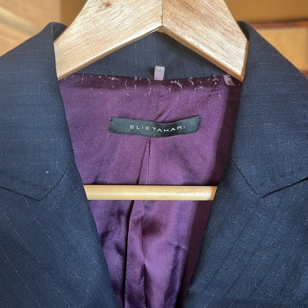 Elie Tahari Navy Purple Wool Blend Pinstripe Blazer Size 10 - Picture 8 of 16
